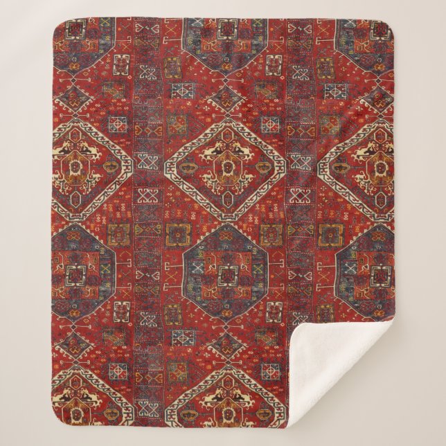 Orientalischer Wolldeckeentwurf in dunkelrotem no5 Sherpadecke (Vorderseite)