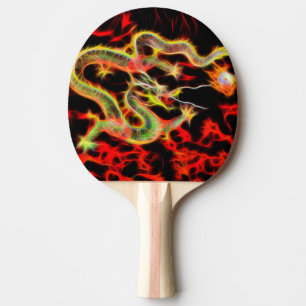 Orientalisches Drache-Feuer auf glücklicher Tischtennis Schläger