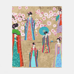 Orientalisches Mädchen im Retro-Kostümjapanisch, c Fleecedecke