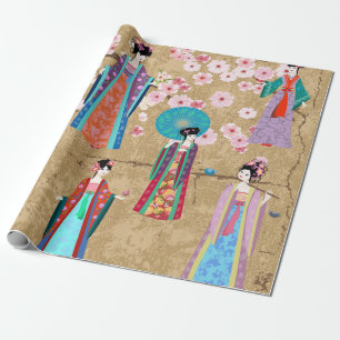 Orientalisches Mädchen in Retro-Kostümjapanisch, c Geschenkpapier