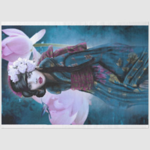 Orientalisches Mädchen Lotus- und Geisha-Porträt K Seidenpapier