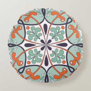 Orientalisches marokkanisches Fliesendesign mit Bl Rundes Kissen