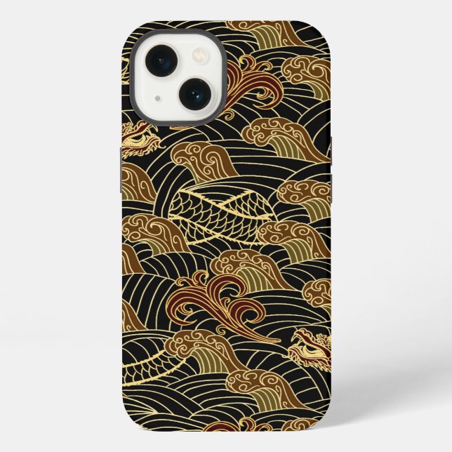 Orientalisches Meer-Drache-Muster iPhone Hülle (Rückseite)