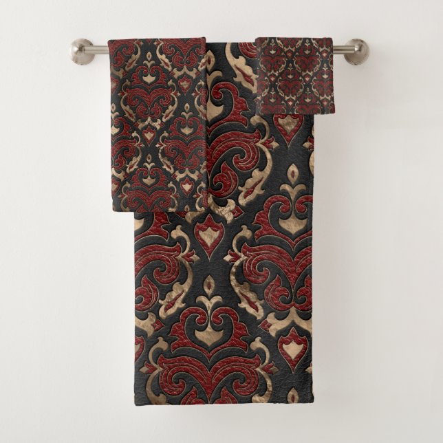 Orientalisches Muster-- schwarzes und rotes Leder Badhandtuch Set (Insitu)