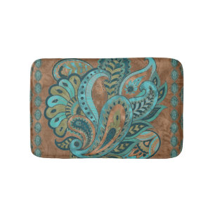 Orientalisches Paisley-Muster-Aquarell und Gold Badematte