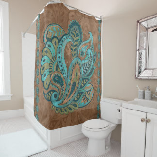 Orientalisches Paisley-Muster-Aquarell und Gold Duschvorhang