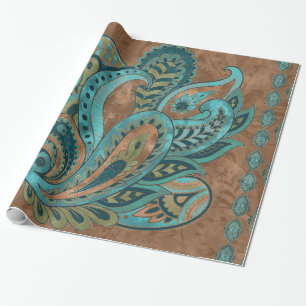 Orientalisches Paisley-Muster-Aquarell und Gold Geschenkpapier