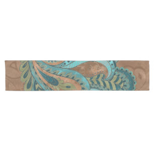 Orientalisches Paisley-Muster-Aquarell und Gold Kurzer Tischläufer