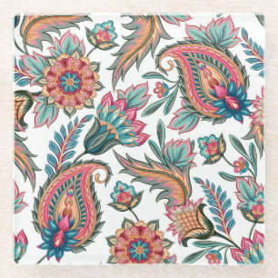 Orientalisches Paisley: Vintage-Blumen nahtlos Glasuntersetzer