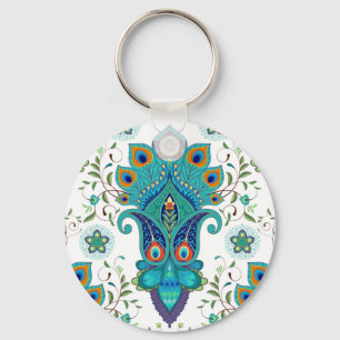 Orientalisches Paisleymuster mit Pfauenfedern. Schlüsselanhänger