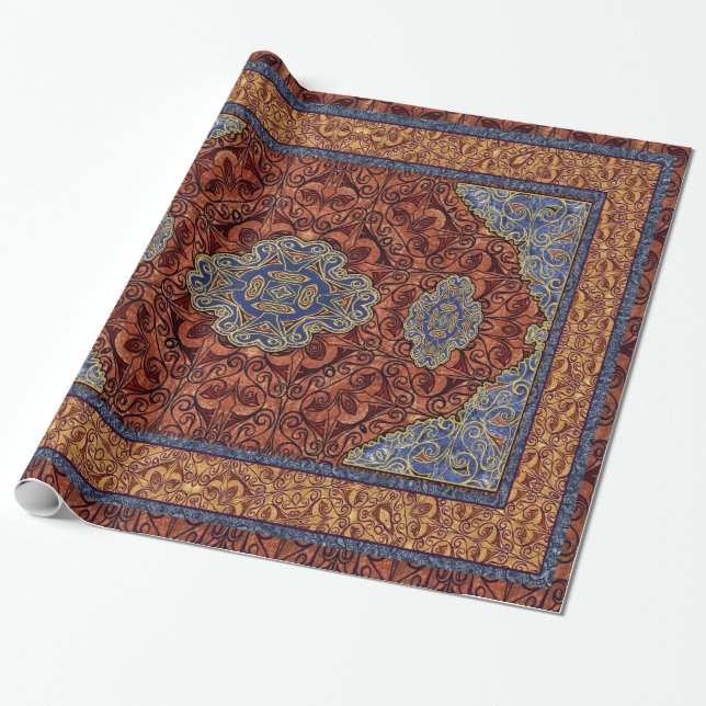 Orientalisches persisches rotes blaues Gold Geschenkpapier (Ungerollt)