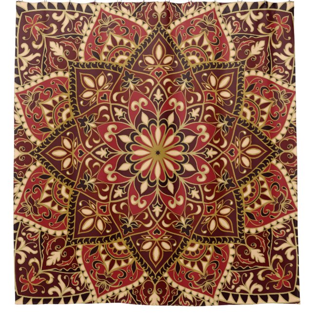 Orientalisches Rot: Vintager Blumenteppich Duschvorhang (Vorderseite)