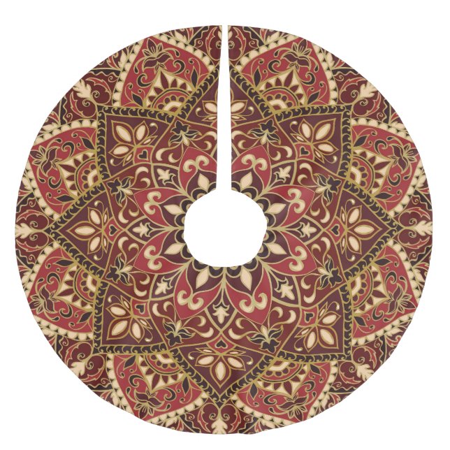 Orientalisches Rot: Vintager Blumenteppich Polyester Weihnachtsbaumdecke (Vorderseite)