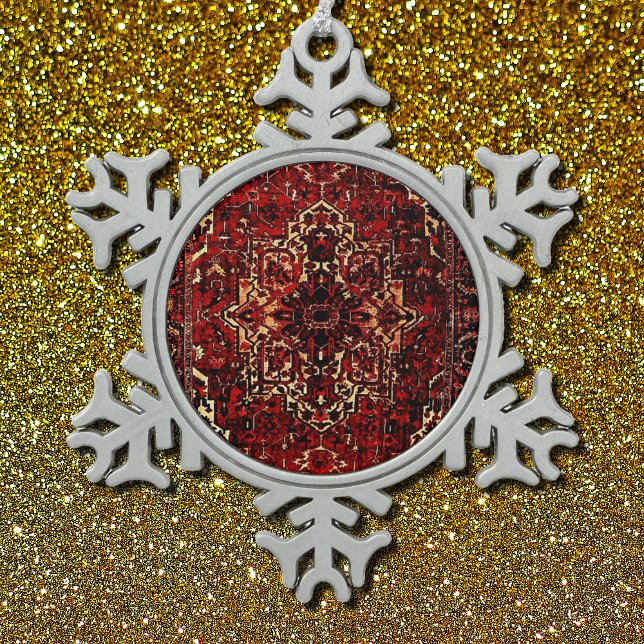 Orientalisches Teppichdesign in dunkelrot Schneeflocken Zinn-Ornament (Von Creator hochgeladen)