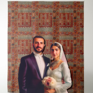 Orientalisches Teppichdesign in Orangen Wandteppich