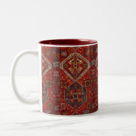 Orientalisches Teppichdesign in Rot und Blau Zweifarbige Tasse