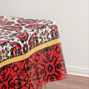 Orientalisches Weihnachtsfeiertags-Damast-Rot und Tischdecke