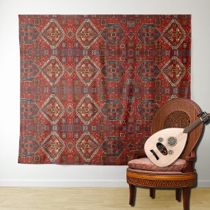 Orientteppichdesign in roter und blauer Tapisserie Wandteppich