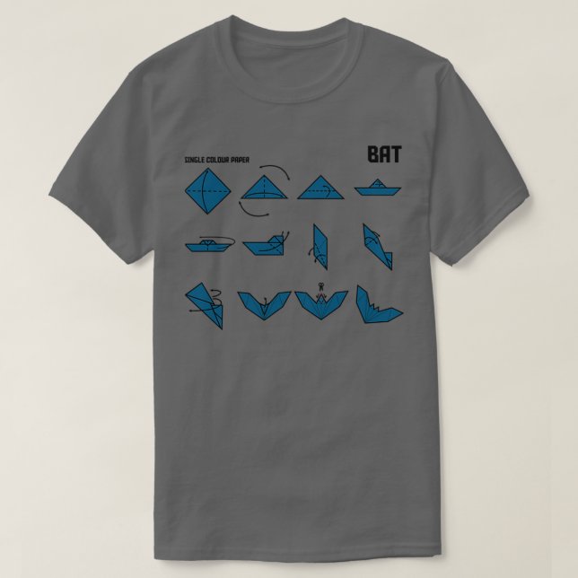 Origami Bat Instructions in Navy T-Shirt (Design vorne)