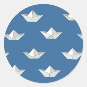 Origami Boote auf dem Wasser-Muster Runder Aufkleber