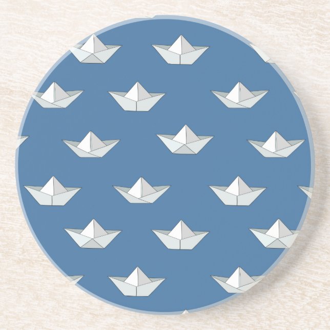 Origami-Boote auf dem Wasser Muster Untersetzer (Vorne)