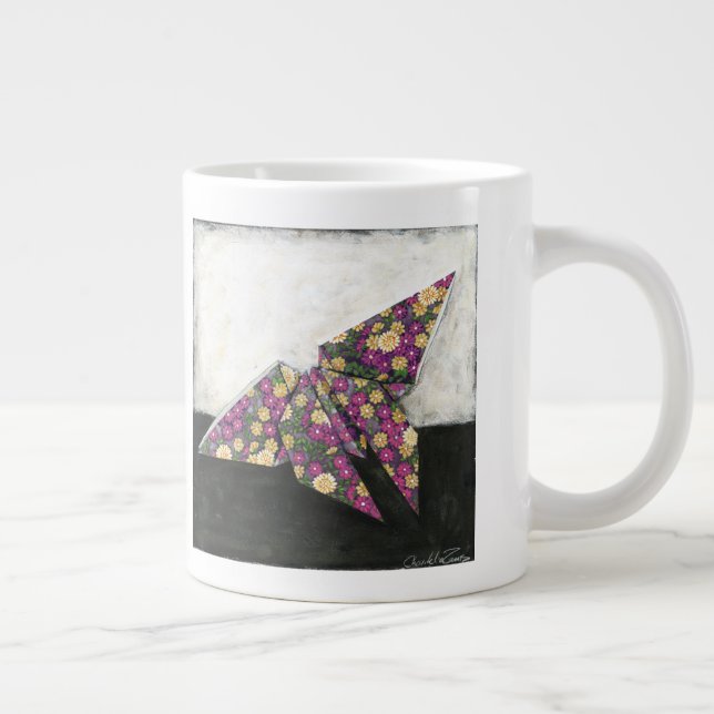 Origami Butterfly auf Blumenpapier Jumbo-Tasse (Rechts)