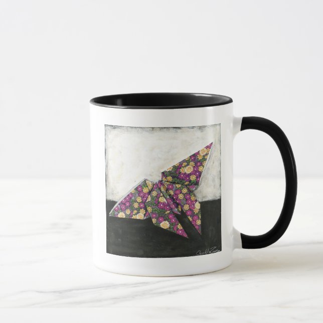 Origami Butterfly auf Blumenpapier Tasse (Rechts)