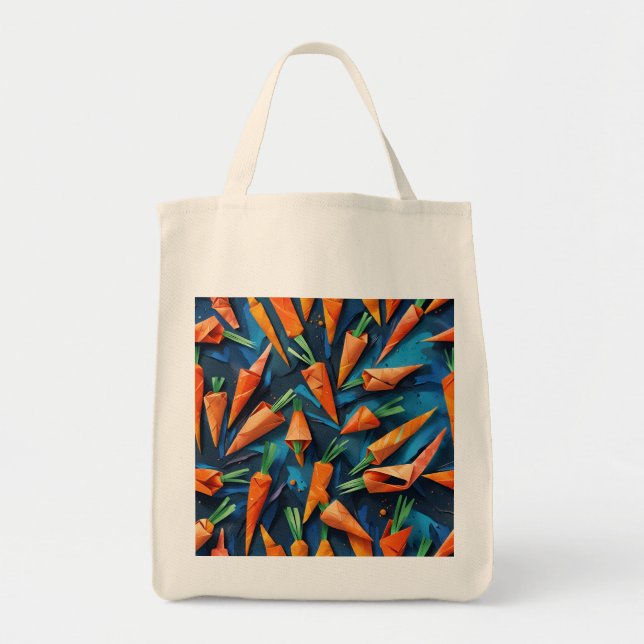 Origami Carrots Acrylic Orange Blue Pattern Tragetasche (Vorne)