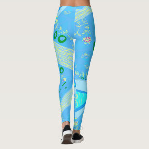 Origami Chintz (L) Blaues Gelbgrün 2 Leggings