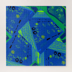 Origami Chintz (L) Blue Green Puzzle