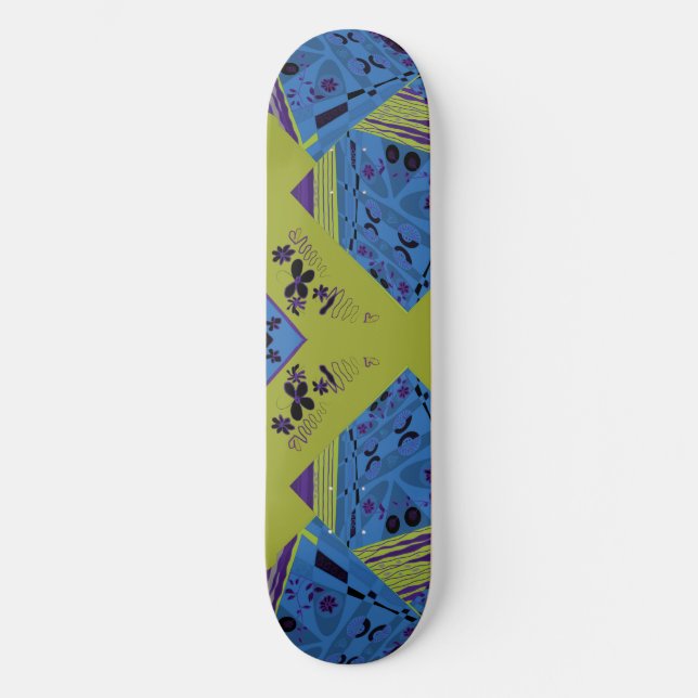 Origami Chintz (L) Blue Indigo Olive Black Skateboard (Vorderseite)