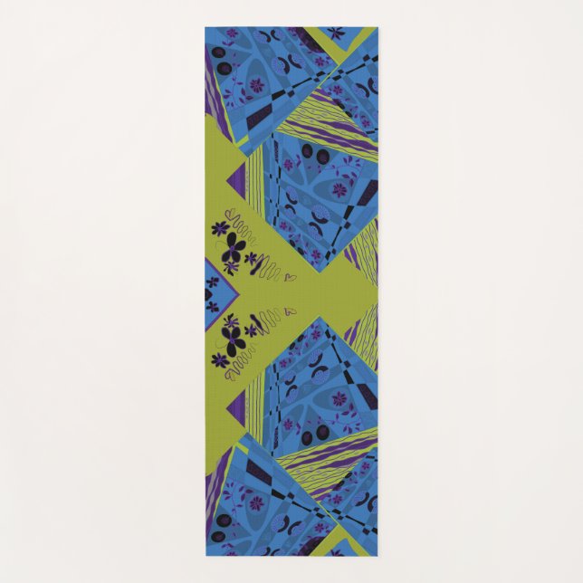 Origami Chintz (L) Blue Indigo Olive Black Yogamatte (Vorderseite)
