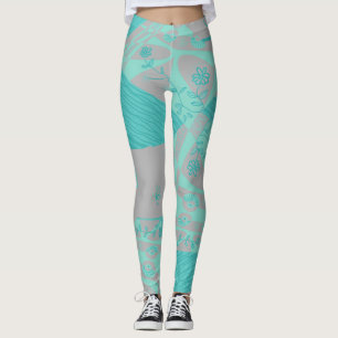 Origami Chintz (L) Dusty Blue Gray Leggings