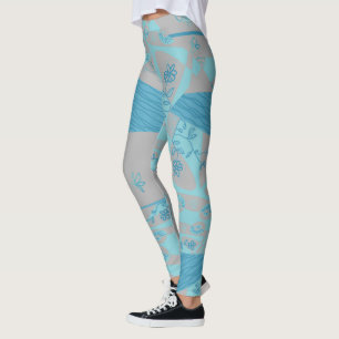 Origami Chintz (L) Dusty Blue Gray Leggings