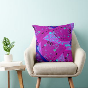 Origami Chintz (L) Fuchsia Turquoise Blue Magenta Kissen
