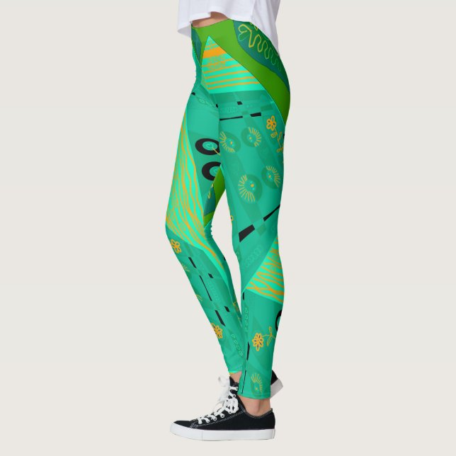 Origami Chintz (L) Jade Orange Green Leggings (Links)
