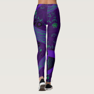 Origami Chintz (L) Lila grünes Schwarz 2 Leggings