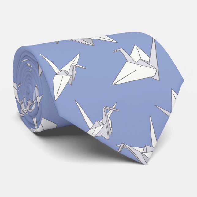 Origami Crane Bird Blau und Weiß Japanisch Krawatte (Gerollt)