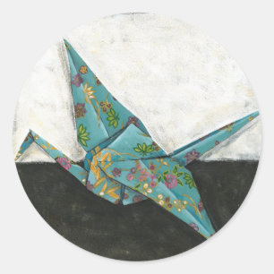 Origami Crane mit Blumenbezeichnungen Runder Aufkleber