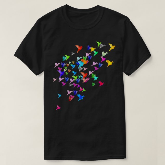 Origami Crane Orizuru Flock von Vögeln Japanische  T-Shirt (Design vorne)