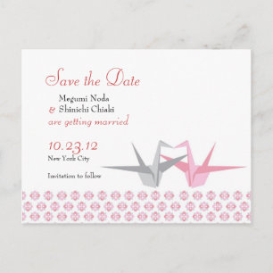 Origami Cranes (Rosa Silber) Wedding S Ankündigungspostkarte