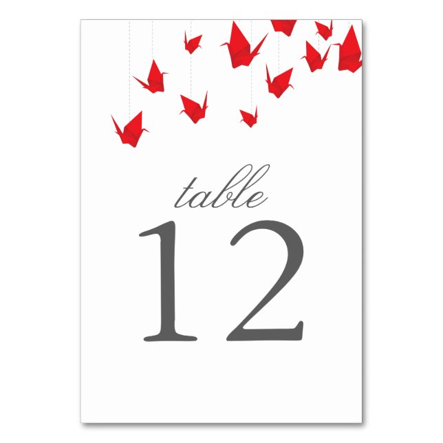 Origami Cranes Tischnummer Card (Vorderseite)