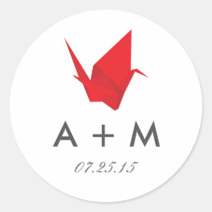Origami Cranes Wedding Monogram Runder Aufkleber
