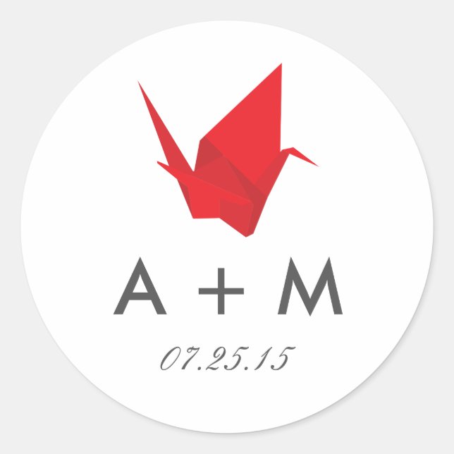 Origami Cranes Wedding Monogram Runder Aufkleber (Vorderseite)
