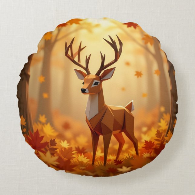 Origami Deer Fall und Herbst-Throw-Kissen Rundes Kissen (Vorderseite)