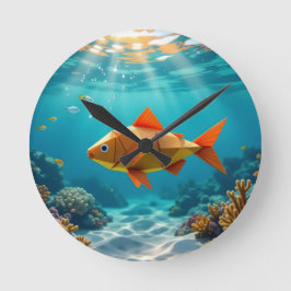 Origami-Fische und Seepferd Runde Wanduhr