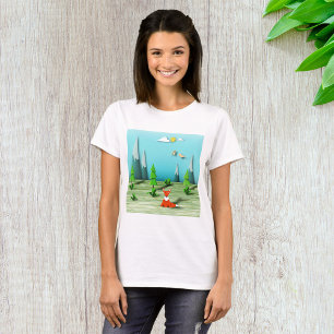 Origami Forest Szene mit Fox Mountains und Vögeln T-Shirt