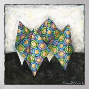 Origami Fortune Teller auf geometrischem Papier Poster