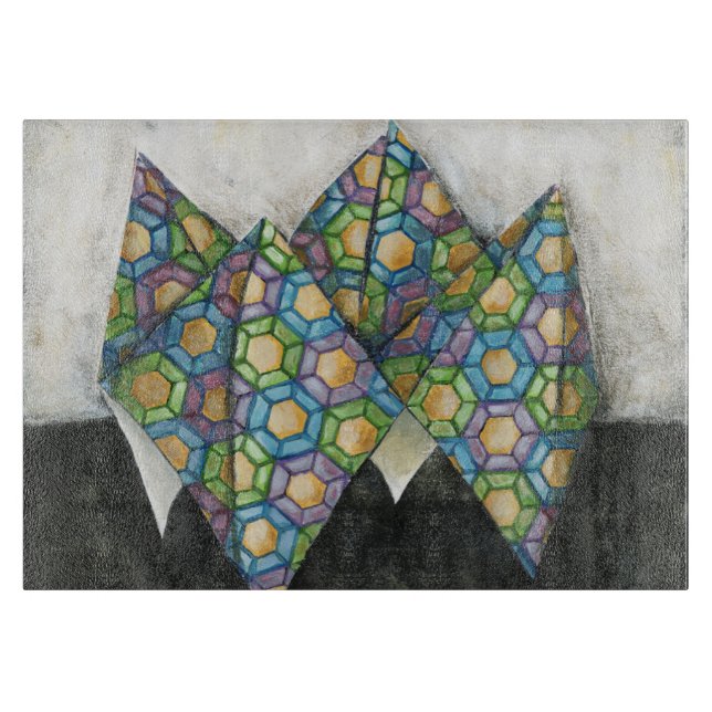 Origami Fortune Teller auf geometrischem Papier Schneidebrett (Vorderseite)