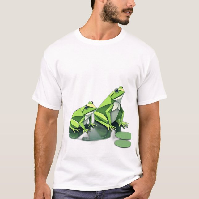 Origami Frogs im geometrischen Stil T-Shirt (Vorderseite)